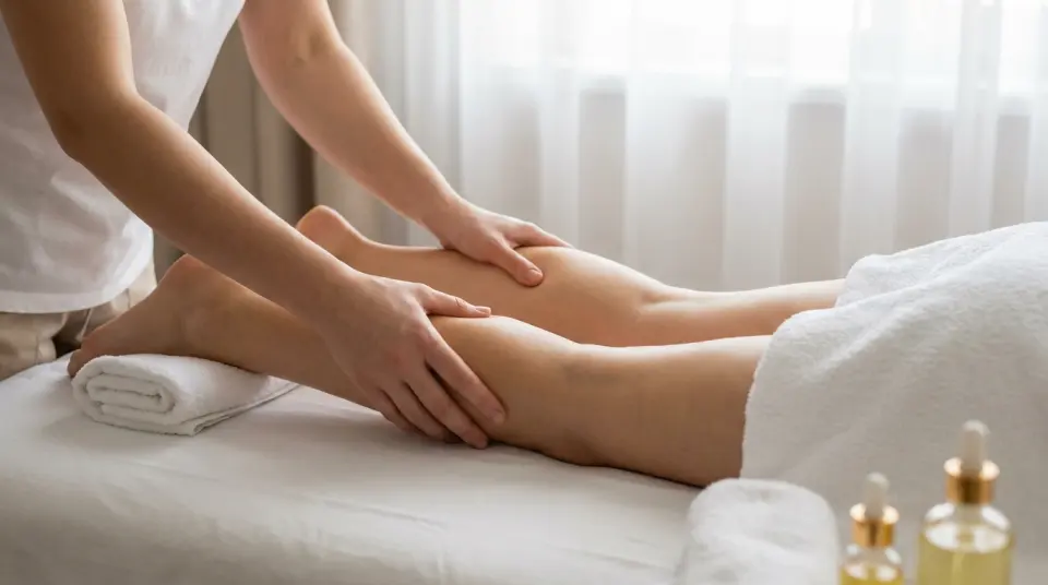 Profissional realizando drenagem linfática em uma cliente